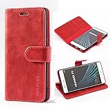 Mulbess Handyhülle für Huawei P9 Hülle Leder, Huawei P9 Handy Hülle, Vintage Flip Handytasche Schutzhülle für Huawei P9 Case, Wein R