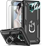 LeYi Hülle für Xiaomi Redmi Note 9 Pro/Note 9S/Note 9 Pro Max Ständer Handyhülle mit 2*Panzerglas Schutzfolie & 2*Kamera Folie,Stoßfest Case Metall Ring Halter Handy Hüllen Schutzhülle Cover Schw