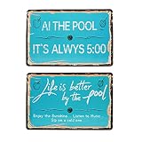 Homazing Rustic Life is Better by The Pool at The Pool, It is Always 5:00 Metallschilder, 20,3 x 30,5 cm Pool-Schilder, Pool-Dekorationen, Outdoor, Outdoor-Schilder und Dekor, 2er-S