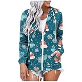 NHNKB Damen Sweatjacke Sweatshirt mit Kapuze Reißverschluss, Weihnachten Jacken Übergangsjacke Damen Xmas Kapuzenjacke Herbst Winter Frühling Jacke Christmas Jacket mit Warm Gefü