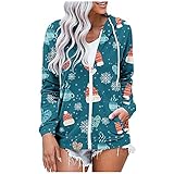 NHNKB Damen Sweatjacke Sweatshirt mit Kapuze Reißverschluss, Weihnachten Jacken Übergangsjacke Damen Xmas Kapuzenjacke Herbst Winter Frühling Jacke Christmas Jacket mit Warm Gefü