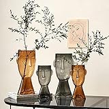 JIUHE Nordic Creative Gesicht Glasvase Transparente Vasen for Dekoration Wohnzimmer Dekor Blume Vase Tischdekoration Zubehör Geschenk (Color : Gray-small B)