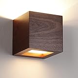 Wandleuchte LED 4W | Wandlampe Meranti Holz furniert | Leuchte 12x12cm | Lampe inklusive LED-Leuchtmittel | Holz-Leuchte 400lm warmweiß 2700K 230V