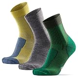 DANISH ENDURANCE Leichte Merino Wandersocken 3 Paare (Mehrfarbig (1 x Grau, 1 x Grün, 1 x Gelb), EU 43-47)