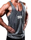 Satire Gym® - Fitness Stringer Tank Top Herren/Schnell trocknende & Funktionelle Herren Sportbekleidung -Tanktop Herren - Perfekter Bodybuilding Stringer & Trainings Tank Top (grau meliert, L)