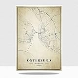 YMXCNM Leinwand Bilder,Schweden Ostersund Stadtplan Wandbilder Drucke Große Poster Vintage Stadt Gemälde Kunst Rechteck Pop Wandbilder Kunstwerk Für Wohnkultur, 40X50Cm / 15.74X19.68 I