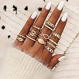 Aukmla Boho-Knöchelring-Set, Gold, böser Blick, stapelbar, Fingerringe, Midigröße, Gelenk-Knöchelring-Sets für Damen und Mädchen, 13 Stück