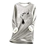 Fleece Pullover für Damen Winter Warme Langarmshirt Rundhals Sweatshirt Unterhemd Bequem Weich Gefüttert Pullover Dicker Plüsch Lamm Kaschmir Pulli Langarm Shirts Oversize Oberteil Top