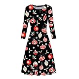 Masrin Weihnachtsfeier Kleid Damen A Linien Kleid mit Schneiden Katzendruck Langärmliges Skaterkleid mit O Ausschnitt Herbstkleid Minikleid Cocktailkleid Ballk