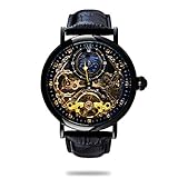 MX Day n Night - Automatik Herren Uhr mit Lederarmband und offenem Uhrwerk - Kratzfest durch gehärtetes Mineralglas und wasserdicht bis 30m - Armbanduhr für Männer mit S