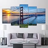 5-Teiliger Kunstdruck Auf Leinwand, Golden Gate Bridge Sonnenuntergang Aussehenwandbild, Malerei Set Kunst Handwerk Bilder Für Haus Wand Dekor (Sweet Home-150X80cm)