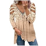 unilarinna Tshirt Große Größen Damen Langarmshirts Blumendruck Langarm Oberteile Reißverschluss V- Ausschnitt V Weiss Herbst Elegant Oversize Vintage Bluse Damenshirts Ocker Jump