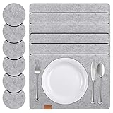 FYY Filz Tischsets Platzset,Tischset Abwischbar 44x30cm mit Untersetzer,Glasuntersetzer, rutschfest Tischsets,Filzmatte Platzdeckchen abwischbar,Filzuntersetzer Filzmatte für Holztisch(6er Set),G