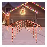 LITI Festive LED Lichterkette, 12 Stück Weihnachten Beleuchtete Zuckerstangen Lichter Weihnachtsweg Marker, für Garten Dekoration, Gartenstecker Balkon Weihnachtsbeleuchtung Deko Auß