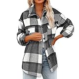 routinfly Damen Autunm und Winter Plaid Bedruckt Langarm Umlegekragen Anzug Cardigan Wollmantel Top