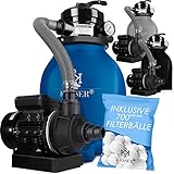 KESSER® Sandfilter Sandfilteranlage + 700g Filterbälle ersetzen 25kg Filtersand- Poolfilter 10 m³/h Filteranlage Filterkessel für Pool Schwimmbecken 4-Wege Ventil, einfache Steuerung, B