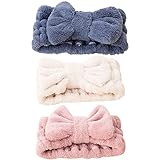 Frcolor Bowknot Haarbänder Elastische Korallen Samt Make-Up Gesicht Waschen Dusche Stirnband für Frauen Mädchen 3 Stücke (Blau Rosa Weiß)