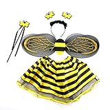 Luoem Bienenkostüm für Mädchen 3-8 Jahre Flügel Zauberstab Haarreif Feenrock 4 T