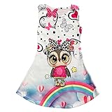 Minilady Einhorn Mädchen Kinder Sommer Kleid mit Motiv Unicorn Pferd Paris Pegasus Strand 21 (Eule, Numeric_140)