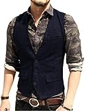 YUANYUAN520 Herren-Anzugweste mit V-Ausschnitt, Tweed, legere Weste, formelle Business-Weste (Farbe: Marineblau 2, Größe: 4XL)