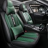 Autositzbezüge Set Leder Universal für Alfa Romeo 147 156 159 166 Giulia Giulietta Mito Stelvio Mg 6 Mg3 5-Sitzer Auto Sitzbezüge(Size:Mit Kopfstütze und Lendenwirbelstütze,Color:Schwarz Grün)