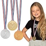 Boland 30841 - Medaillen Set, Durchmesser 6 cm, 3 Podiumsmedaillen mit Halsband, für Kinder, Gold, Silber, Bronze, Trophäe, Sieg, Spielzeug, Sport, Mottoparty, Geburtstag