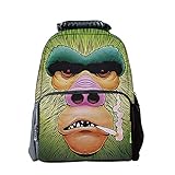 Schultertasche Schädel Muster Sport Rucksack 42x29x18cm Grüner Orang-U