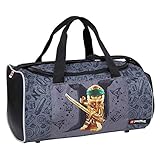 BBM Bags Sporttasche mit Schuhfach und Nassfach, Reisetasche für Kinder, Schulsporttasche mit BBM NINJAGO Gold Motiv, Gym Tasche aus Polyester, Weekender für Schüler, Umhängetasche in schw