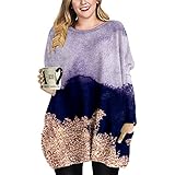 Damen Pullover Große Größe 3D-Druck T-Shirt Kleid Lose Casual Langarm Rundhals Top 4XL
