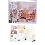 Zerodis Puppenhaus Miniatur mit Möbeln, Maßstab 1: 24 Wooded DIY Puppenhaus Kit Pink Sweet Cute Modern Loft Modell Romantische Kunstwerk Lernspielzeug Geburtstagsgeschenk für M