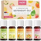 EasyCrafts® Seifenduftöl Bio - Seifenduftöl Set aus 5 x 10 ml fruchtige Düfte zum Seife selber Machen Set - Geeignet für die Seifenherstellung mit Glycerinseife & Shea-Butter - Vegan Made in Germany