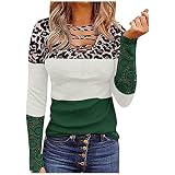 Kuiefe T-Shirt Damen Farbblock Langarmshirt Gedruckt V-Ausschnitt Sexy Pullover mit Spitze, Female Aushöhlen Herbst Casual Eleganter Langarm Sweatshirt Tshirt Oberteile B