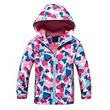 Echinodon Mädchen Jacke mit Fleecefütterung warm wasserdicht Winddicht atmungsaktiv Kinder Regenjacke Übergangsjacke Wanderjacke Trekkingjacke 140