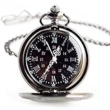 Taschenuhr Quarz Taschenuhr klassische Retro römische Ziffern Taschenuhr schwarz personalisierte kleine coole Edelstahl Taschenuhr Zubehör zwei Kettenkasten geeignet für Kinder, Männer, F