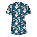 Damen Still Oberteile Arbeitsuniform Hemd mit Weihnachtsdruck Lässige V-Ausschnitt Top Lockere Bluse Tunika Kurzarm Oberteile mit Rundhalsausschnitt Eng anliegende Bluse T Shirt mit T