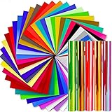 Vinylfolie Plotter 50 Stück, Ohuhu 30.48 x 30.48cm 40 Plotterfolie Vinyl + 5 Hologrammfolie + 5 Transferfolie Plotter, 45 Farben Plotterfolie Zur Dekoration auf Partys, zu Hause, im Auto Aufkleb