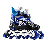 QILIYING Inlineskates für Kinder, aus PVC, Einzelrad, verstellbare Größe für Damen und Herren (Farbe: Blau, Größe: S)