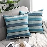 MIULEE Streifen Kissenbezüge Kissenhülle Leinenoptik Sofakissen Dekorative Kissenbezug Dekokissen Deko Couchkissen Bezug für Sofa Büro Couch Schlafzimmer Wohnzimmer 2er Set 50x50 cm B