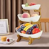 Obst Etagere Keramik 3 Stöckig,Obstschale Etagere 3 Etagen Porzellan mit Ständer,Dekorativer Obstkorb Etagere für Obst,Gemüse,