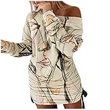 Damen Vintage Langarm Sexy Party Kleider Weihnachtskleid Weihnachts Kostüm Cartoon Drucken Oberteil Langarmshirt LäSsig Sweatshirt FrüHling Winter Shirts Festliche Geschenk (Khaki, XL)