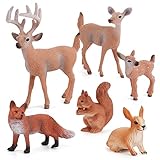 Luoji 6 Stück Waldtiere Figur Spielzeug, Realistisches Tierspielzeug Set, Fuchs Rentier Eichhörnchen Figur Spielzeug, Tierfiguren Sammlung Spielzeug, Home Office Dekoration Handwerk Geschenk