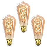 Edison Vintage Glühbirne, Massway Vintage LED Glühbirne E27 4W ST64 Warmweiss Antike Wicklung Filament LED Glühlampe, Ideal für Nostalgie und Retro Beleuchtung im Haus Café Bar - 3 Stück