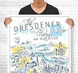 Lieferlokal Stadtposter Dresden in limitierter Auflage - 70x100 cm The Dresdener Poster Unikat - Wandbild mit illustriertem Stadtmotiv - Kunstdruck Poster mit E