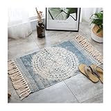 Teppich klein blau Mandala Teppich Küche waschbar Eingangsbereich innen WC Teppich Flachgewebe Bett Teppich Fransenteppich Boho Vintage Teppichbrücken Balkon Fussmatte innen Küchenläufer 60x90