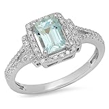Damen Ring 925 Sterling Silber Echte Smaragd Echte Aquamarine & Rund Diamant Damen Halo Verlobungsring