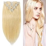 Clip in Extensions Echthaar günstig Haarverlängerung Standard Weft 7A Remy Echthaar 8 Teile 18 Clips Glatt Haarverdichtung 20 cm (65 g) #24 Mittelb