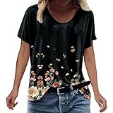 Zldhxyf T-Shirt für Damen Vintage Blumendruck Bluse Crew Neck Oberteile Casual Loose Sportshirt Teenager Mädchen Sweatshirt Best Friends Top Frühling Sommer Freizeitb
