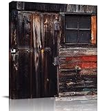 Leinwanddruck Wandkunst Shabby Farm Vintage Tür Gestreckt und Gerahmt Modernes Giclée-Kunstwerk für Büro/Schlafzimmer/Flur (90X90cm/36x36inch) Interner R