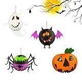 Halloween Papierlaterne Dekoration,4 Stück Faltbar Lampenschirm Papier Lampions,Schläger,Kürbis,Spinne,Laterne für Halloween Party Bars Dekoration.Geeignet für Sankt Martin Junge M