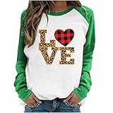 Damen-Sweatshirt mit Leopardenmuster, langärmelig, Herzaufdruck, Rundhalsausschnitt, lässige Bluse, grün, 42